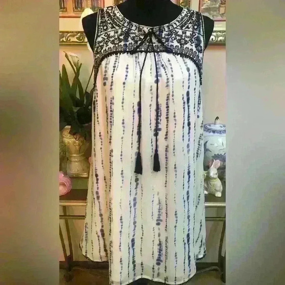 KNOX ROSE SHIFT YOKE TIE-DYE LOOK BOHO EMBROIDERY CASUAL SUMMER DRESS SIZE MED - Picture 15 of 16